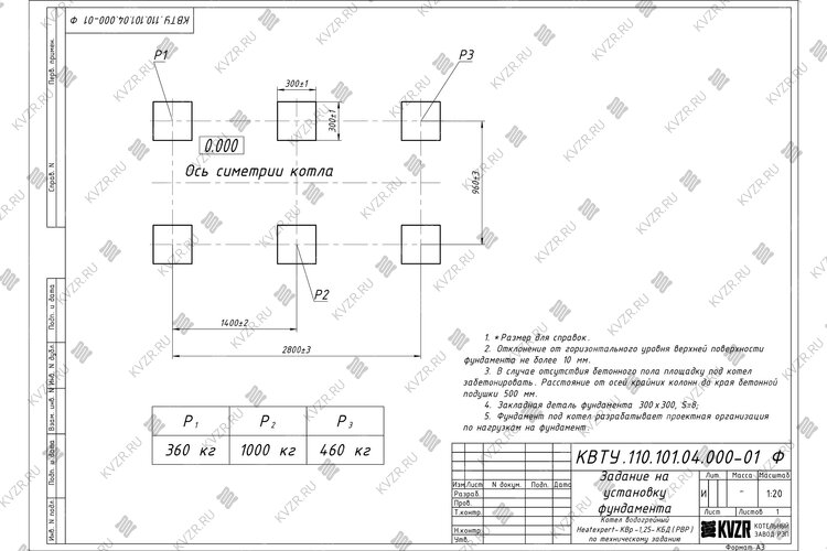 Котел 1250 кВт уголь дрова с водяными колосниками чертеж фундамента